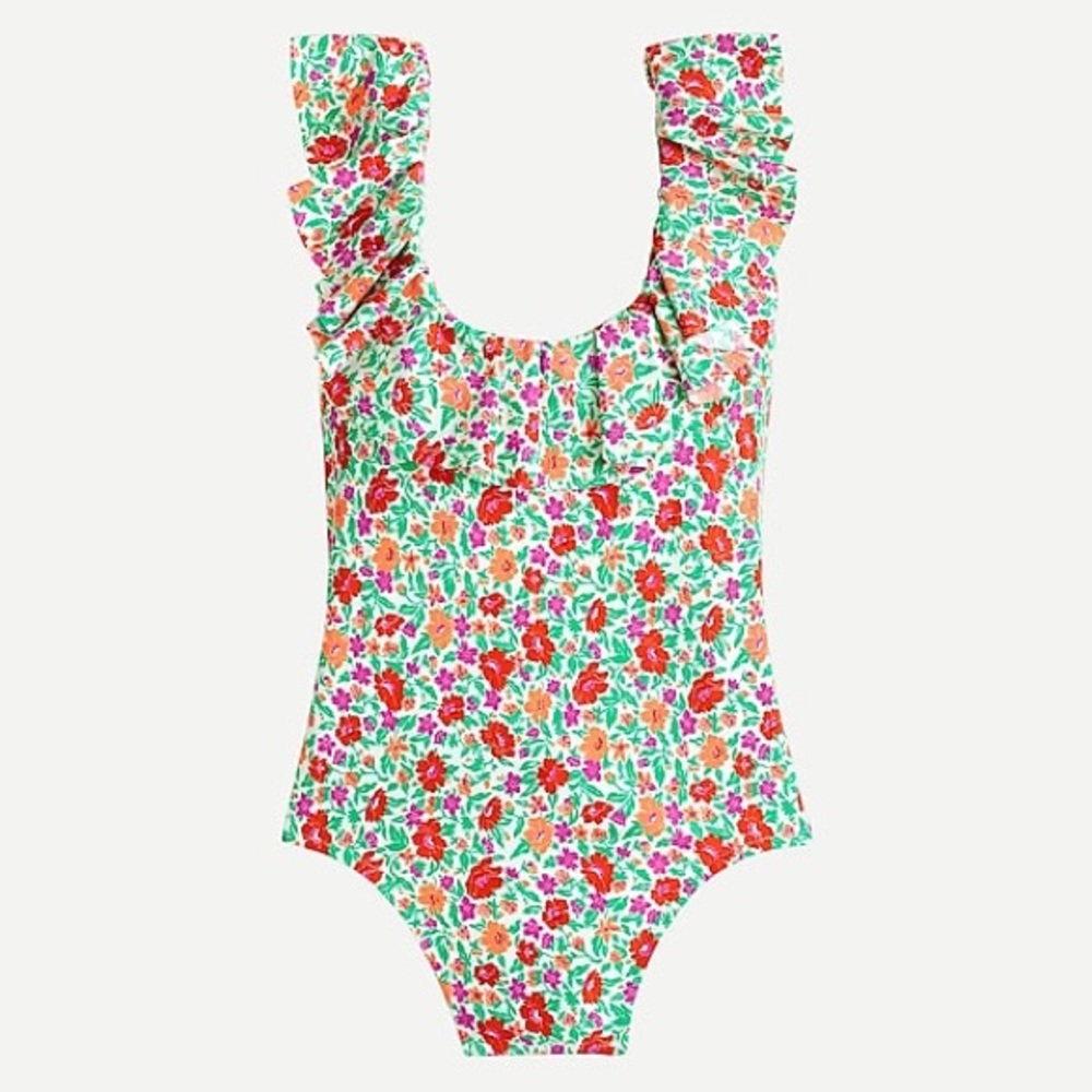 NWT J. Crew Ruffle scoopback one-piece in storybook floral swimsuit size 6